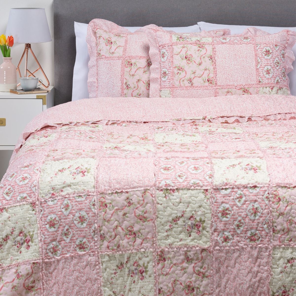 TEXTIL VIÑA - Cubrecama Patch Rosa