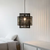 Lámpara Colgante Ratán Negra 32x32 cm