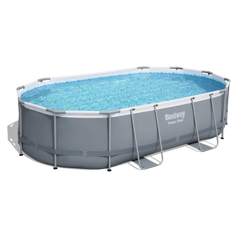 BESTWAY - Combo Piscina Estructural Ovalada 488 x 305 x 107 cm. + Filtro + 1 Escalera De Seguridad, 1 Cubierta De Piscina, 1 Dispensador Bestway