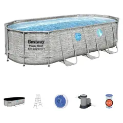BESTWAY - Combo Piscina Estructural Ovalada 549X274X122 Cm + Filtro + 1 Escalera De Seguridad, 1 Cubierta De Piscina, 1 Dispensador