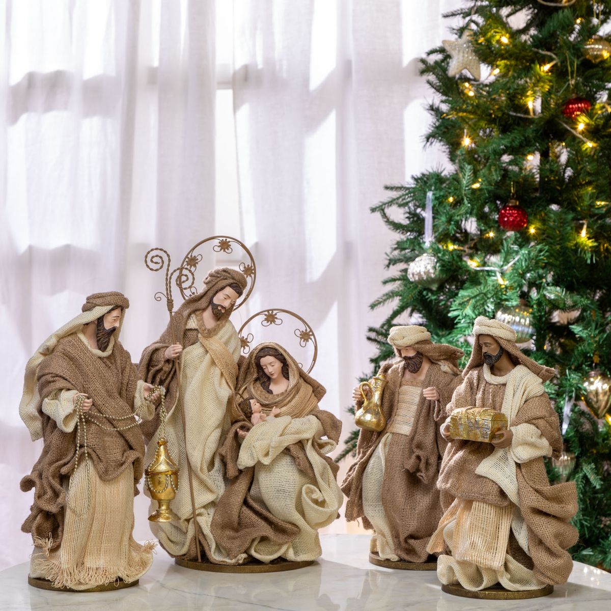 MICA - Adorno Navidad Pesebre Tres Reyes Magos 35 Cm Resina Mica