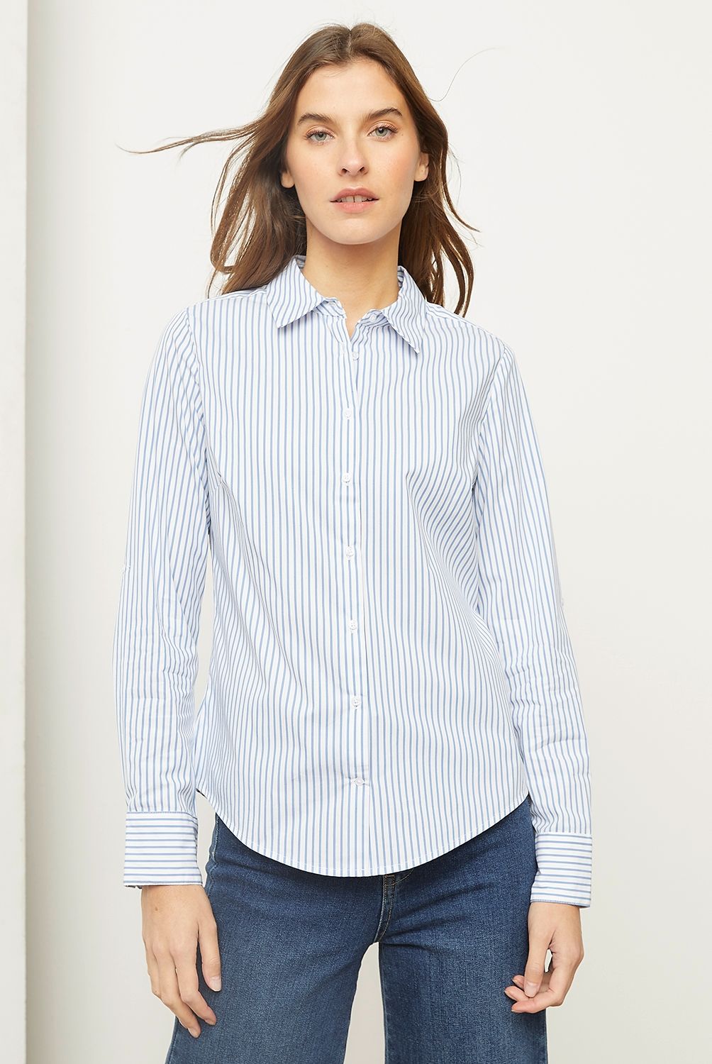 BASEMENT - Blusa Basement Algodón Manga Larga Mujer Cuello Clásico