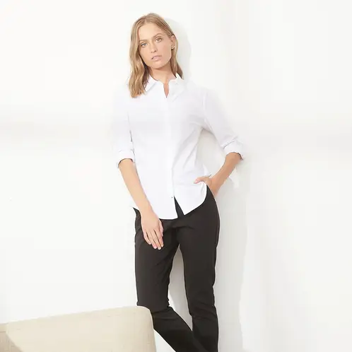 BASEMENT - Blusa Algodón Manga Larga Mujer Cuello Clásico