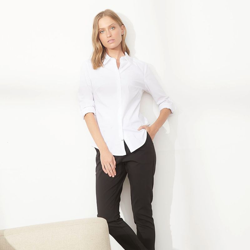 BASEMENT - Blusa Basement Algodón Manga Larga Mujer Cuello Clásico