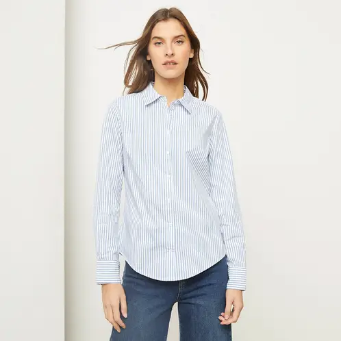 BASEMENT - Blusa Algodón Manga Larga Mujer Cuello Clásico