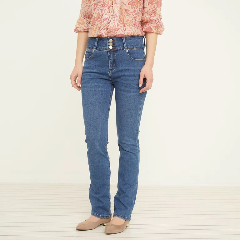 Jeans Straight Tiro Medio Mujer