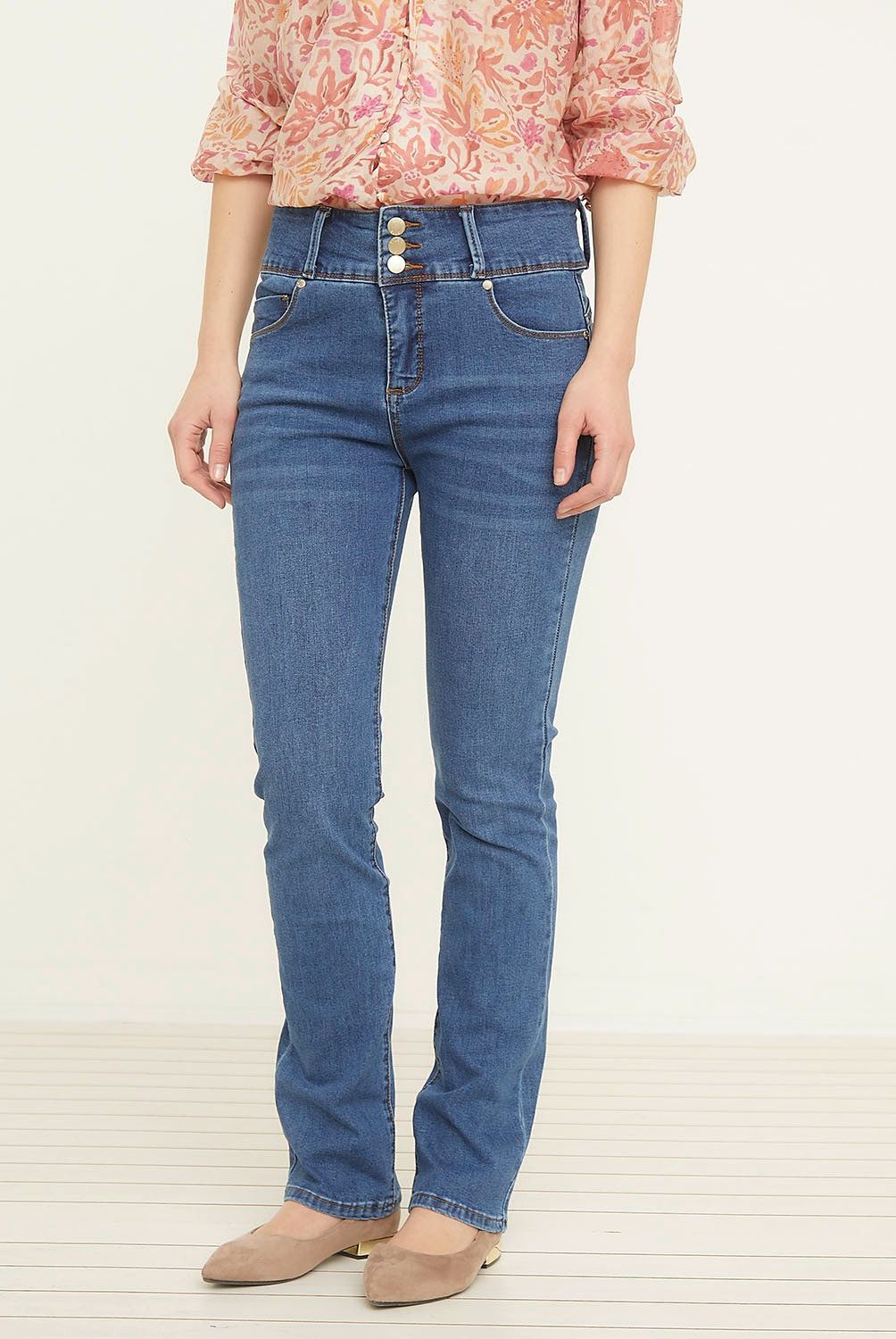 ELLE - Jeans Straight Tiro Medio Mujer Elle