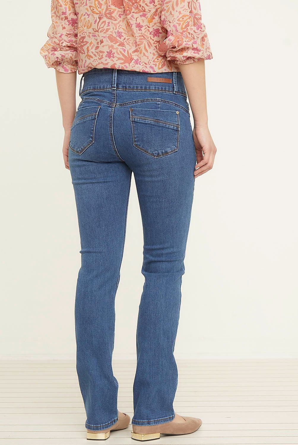ELLE - Jeans Straight Tiro Medio Mujer Elle