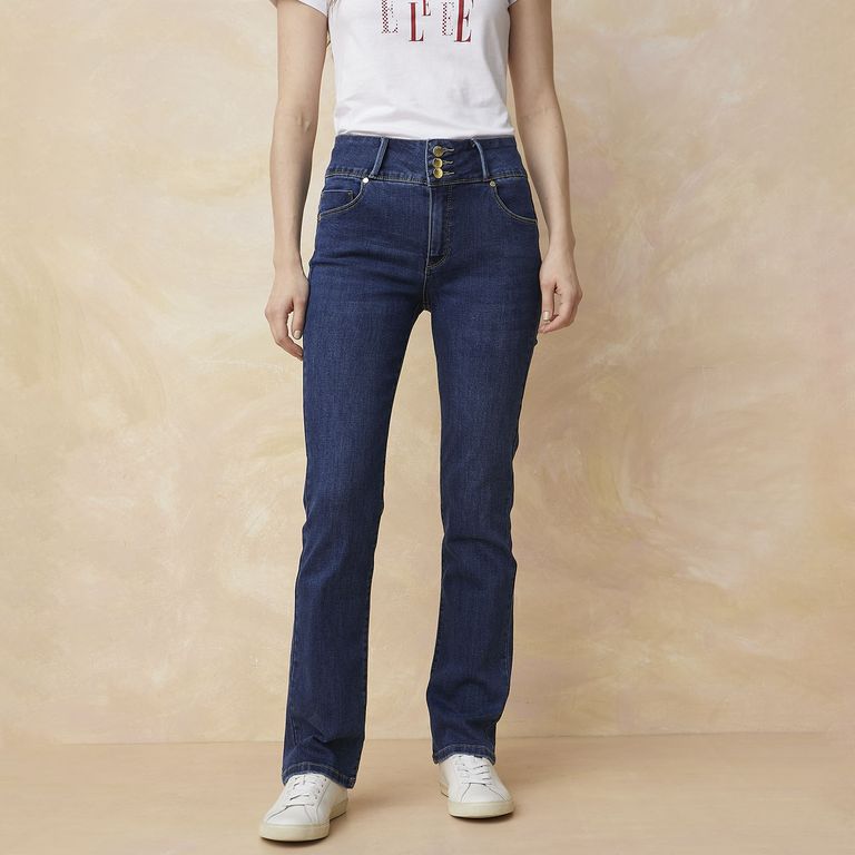 Jeans Straight Tiro Medio Mujer