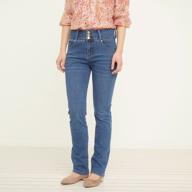 Jeans Straight Tiro Medio Mujer