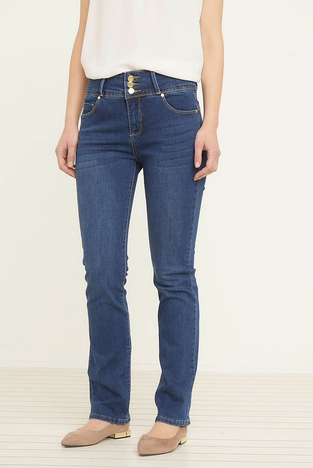 ELLE - Jeans Straight Tiro Medio Mujer Elle