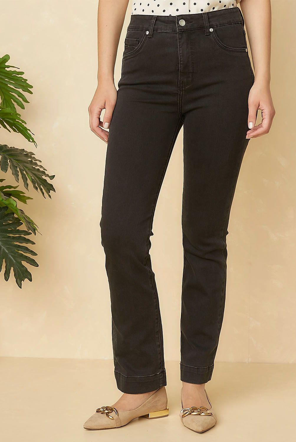 ELLE - Jeans Straight Tiro Alto Mujer Elle
