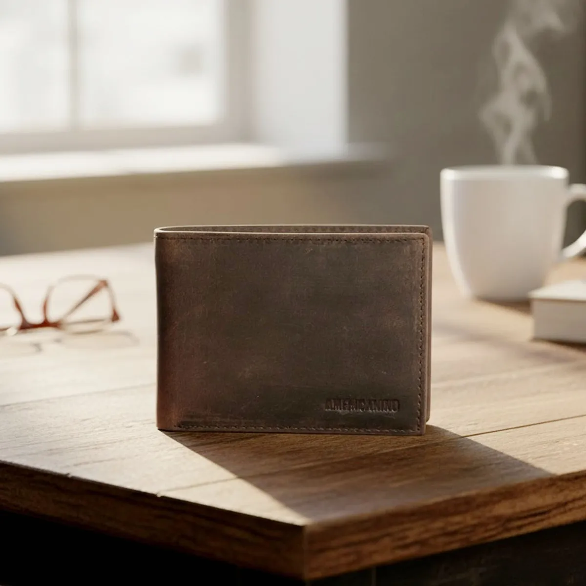 AMERICANINO - Billetera De Cuero Café Americanino Hombre