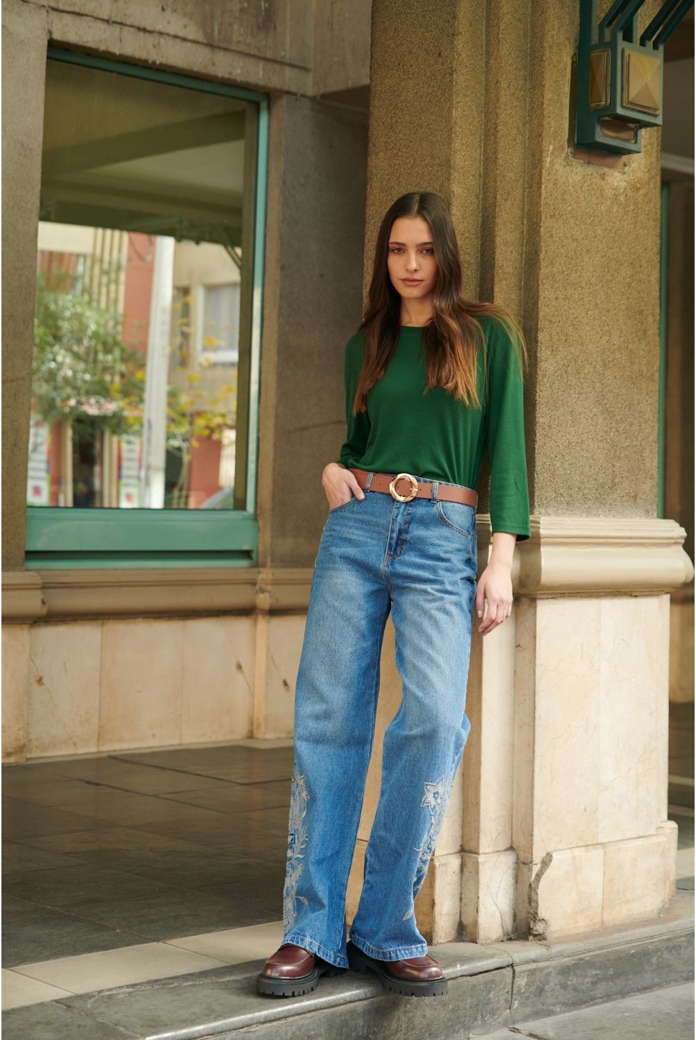UNIVERSITY CLUB - University Club Jeans Wide Leg Tiro Alto Mujer