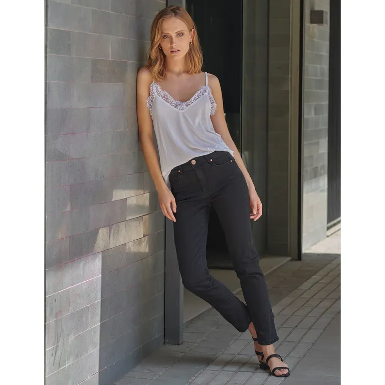 Jeans Straight Tiro Alto Mujer