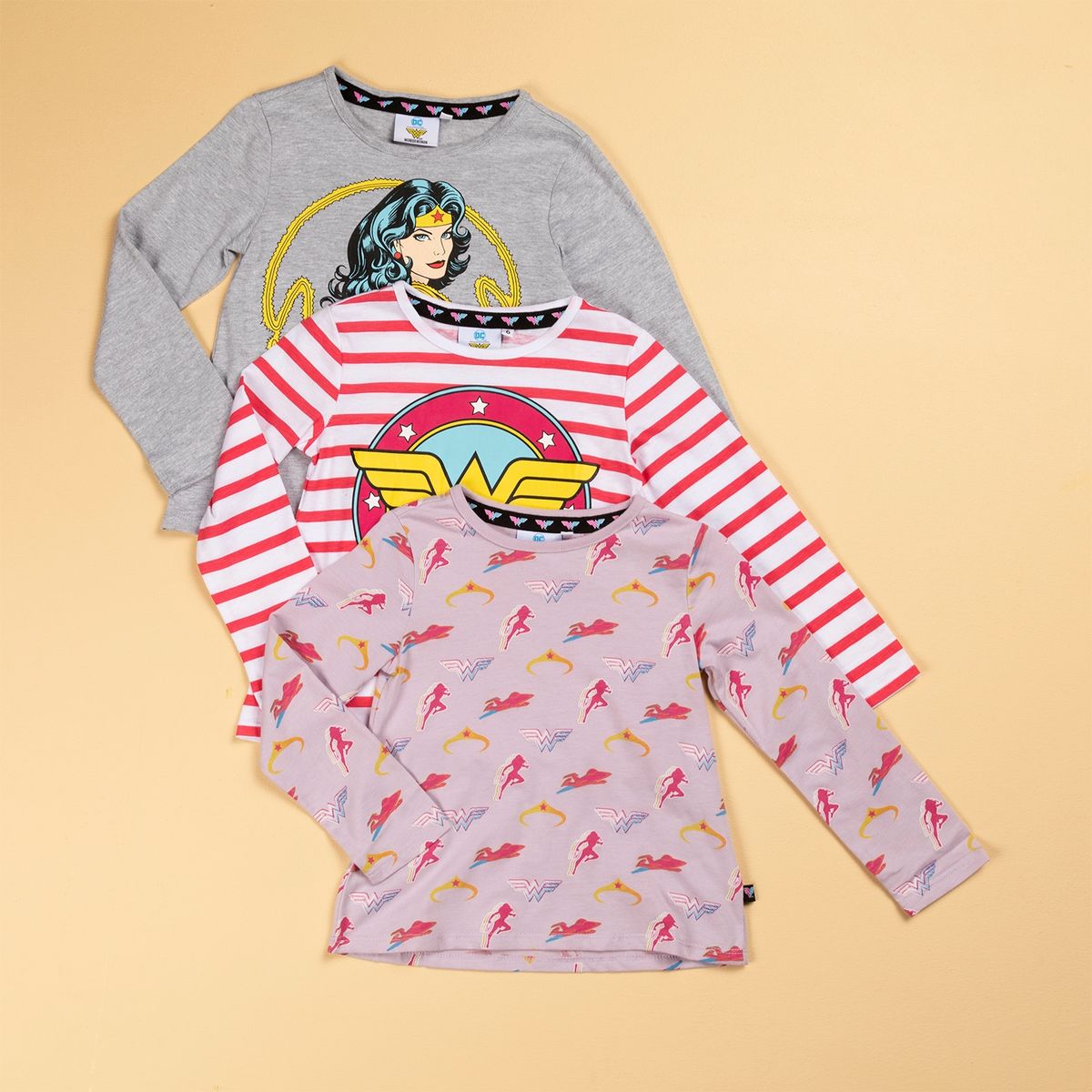 DC SUPER HERO GIRLS - Dc Super Hero Girls Polera Pack De 3 Unidades Mujer Maravilla Algodón Niña