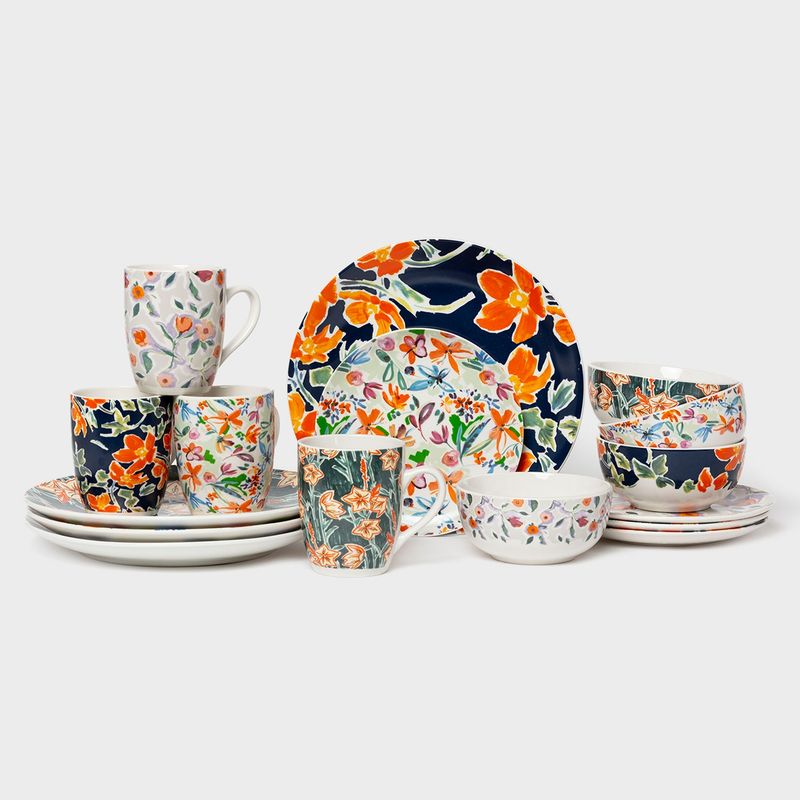 ROBERTA ALLEN - Juego de Vajilla 16 Piezas Boho Floral Porcelana Roberta Allen