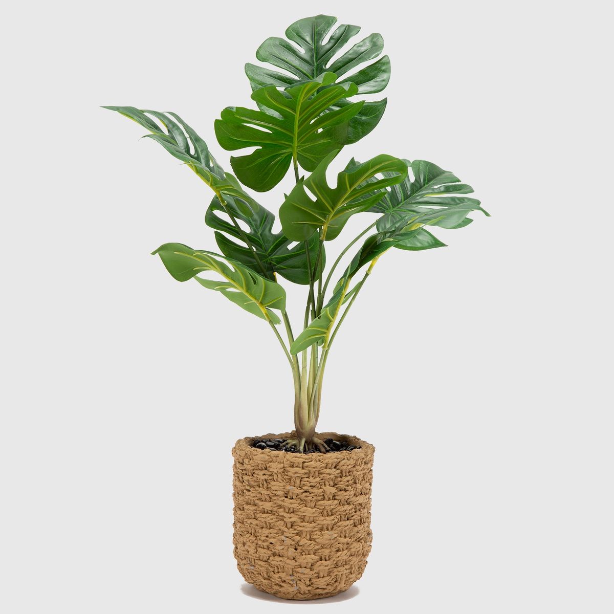 MICA - Planta Artificial Monstera 42 Cm Con Macetero Ratán Mica