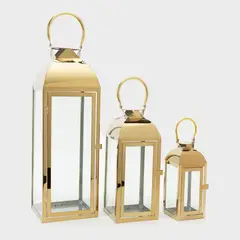 MICA - Set de 3 Faroles Acero Dorado Decorativos
