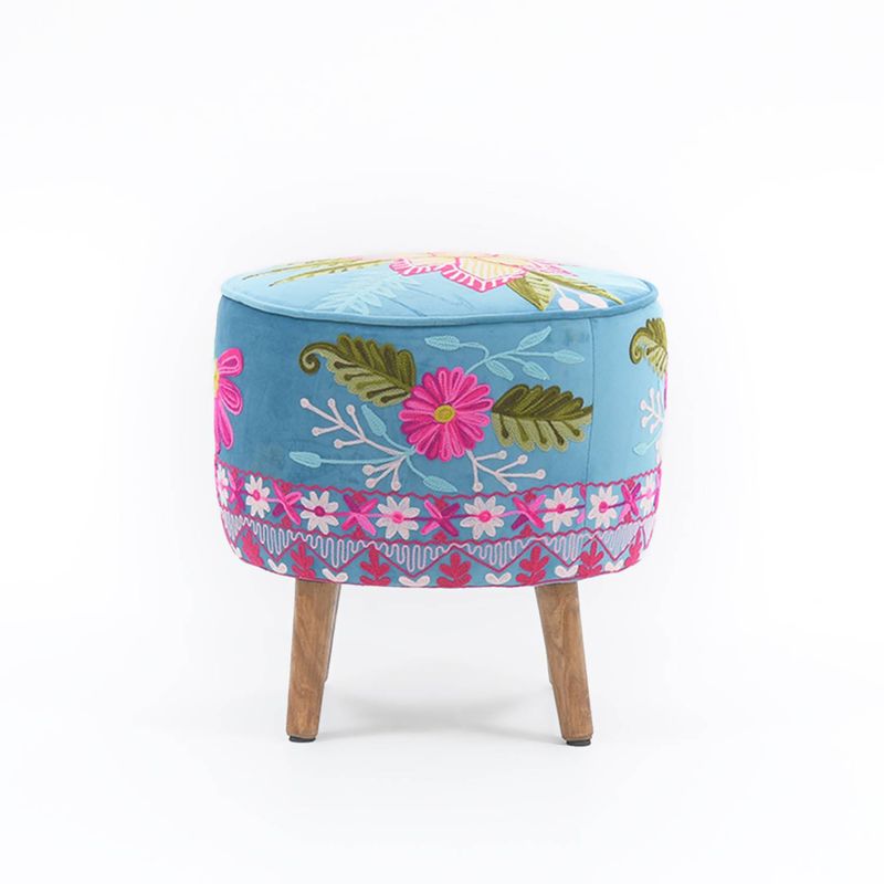 ROBERTA ALLEN - Puff Turquesa Roberta Allen Diseño Floral Patas de Mango