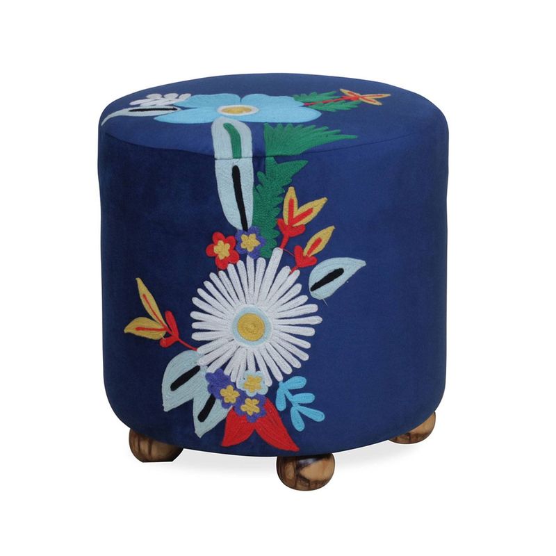 ROBERTA ALLEN - Pouf Roberta Allen Rani Azul con Diseño Floral