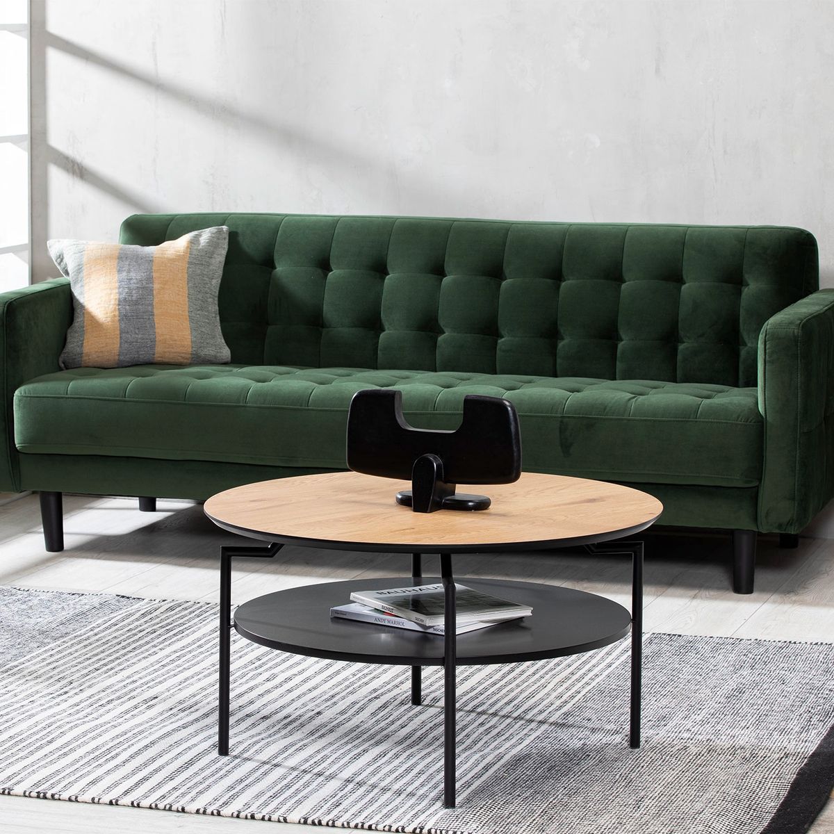 BASEMENT HOME - Sofá 3 Cuerpos Basement Home Bloom Wood Verde Terciopelo