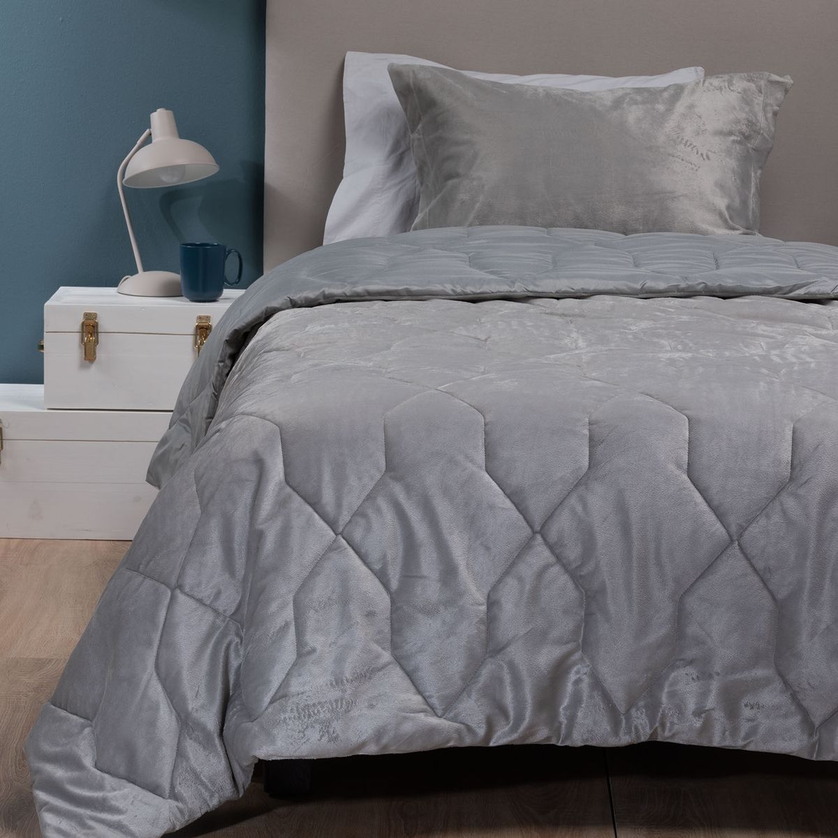 BASEMENT HOME - Cubrecama Quilt + Funda De Almohada Shine Plata Algodón Basement Home