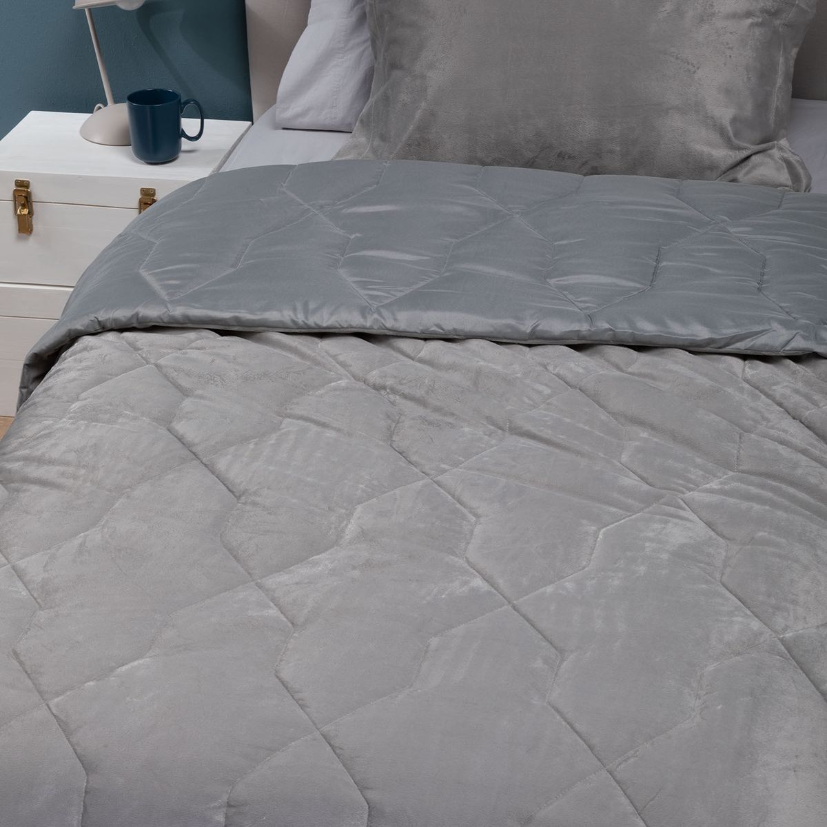 BASEMENT HOME - Cubrecama Quilt + Funda De Almohada Shine Plata Algodón Basement Home