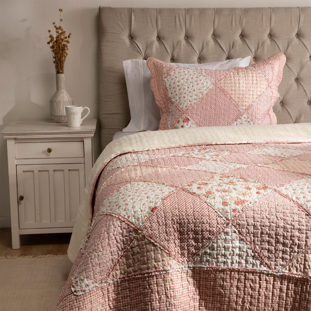 TEXTIL VIÑA - Cubrecama Patch Sherpa Rosado Textil Viña