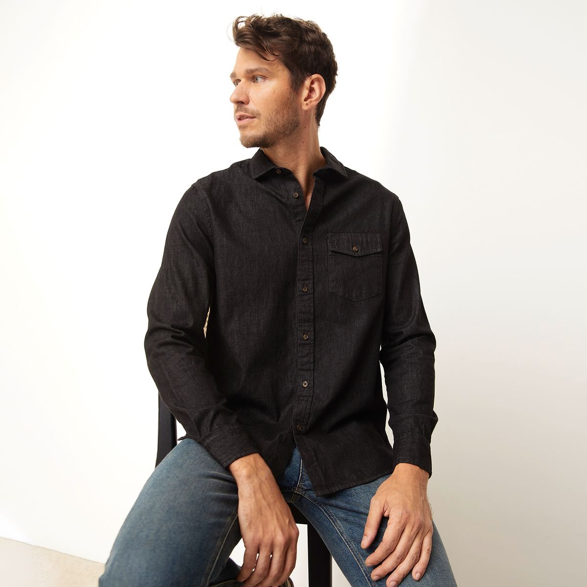 WOLF&HANK - Wolf & Hank Camisa 100% Algodón Premium Denim Hombre