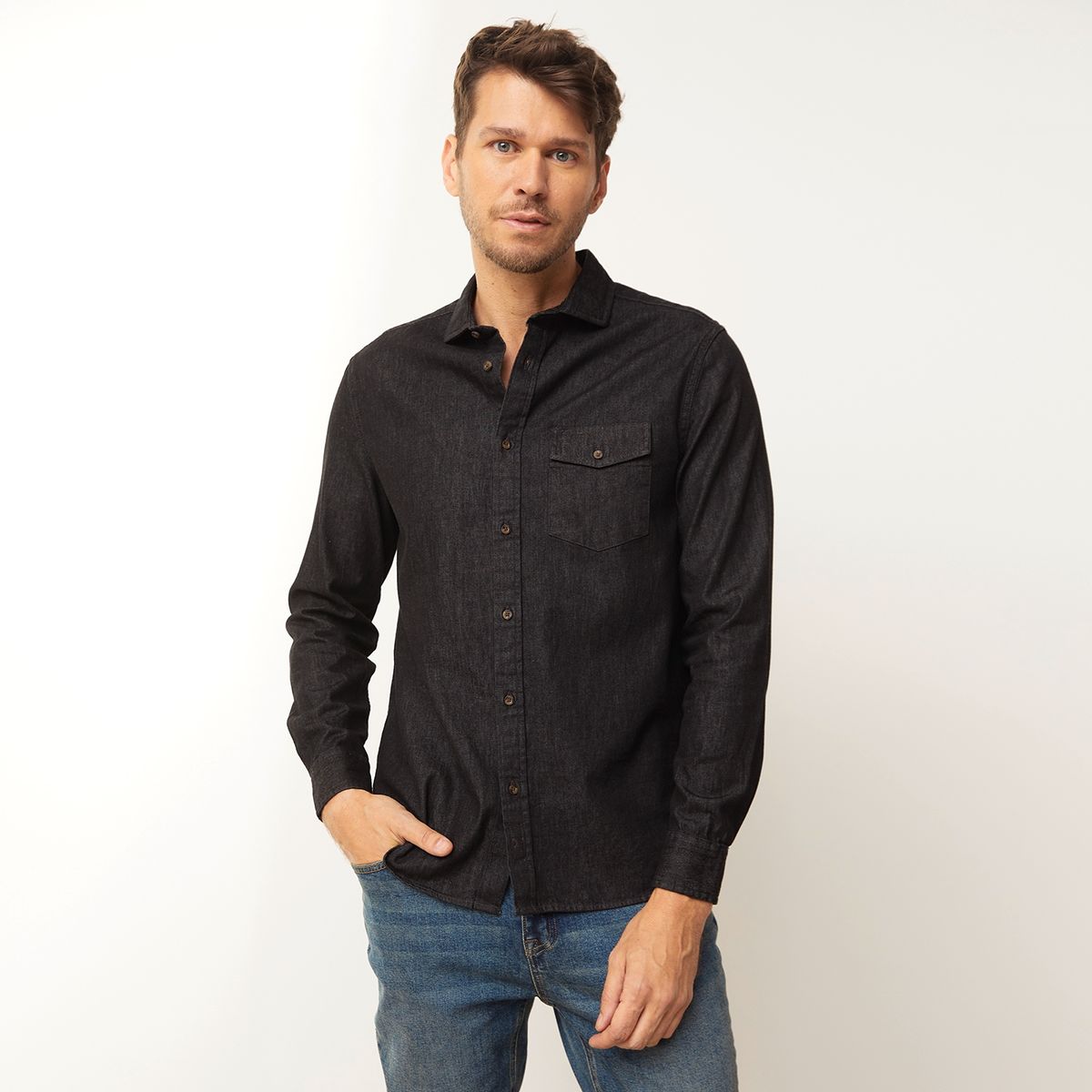 WOLF&HANK - Wolf & Hank Camisa 100% Algodón Premium Denim Hombre