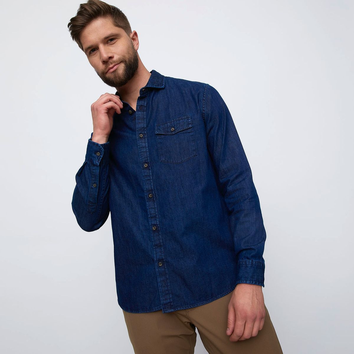 WOLF&HANK - Wolf & Hank Camisa 100% Algodón Premium Denim Hombre