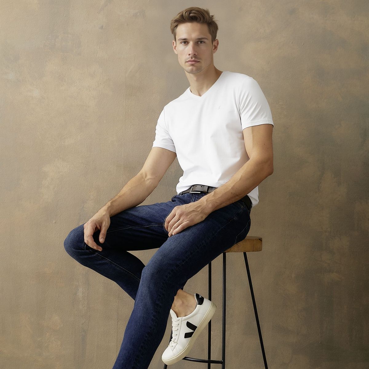 WOLF&HANK - Polera Manga Corta Algodón Cuello V Hombre Wolf&Hank