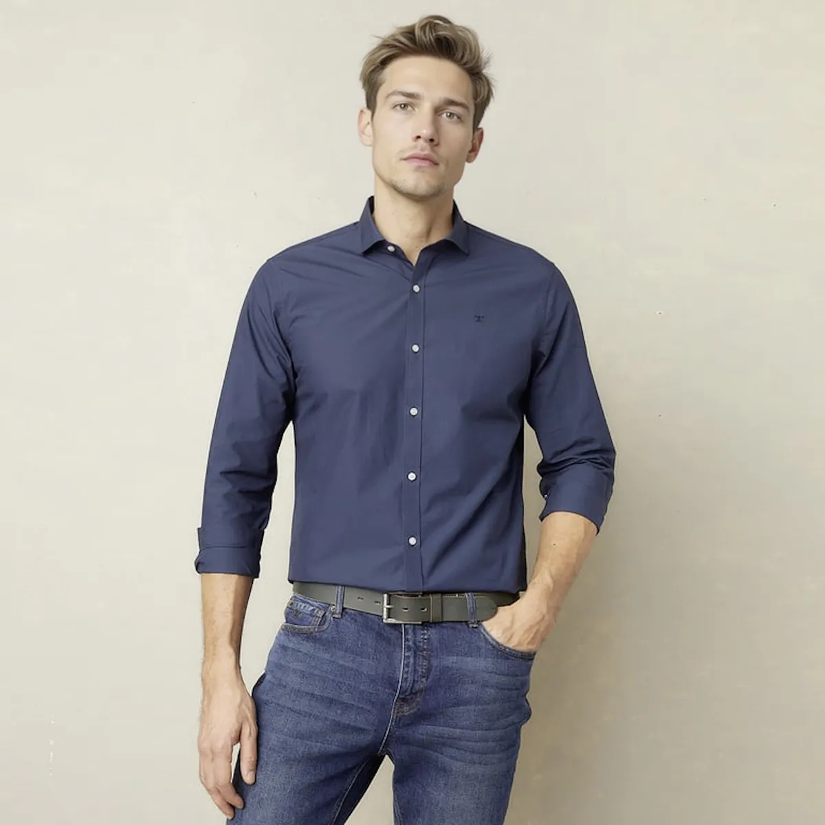 WOLF&HANK - Camisa Manga Larga Hombre Slim Fit Algodón Wolf&Hank