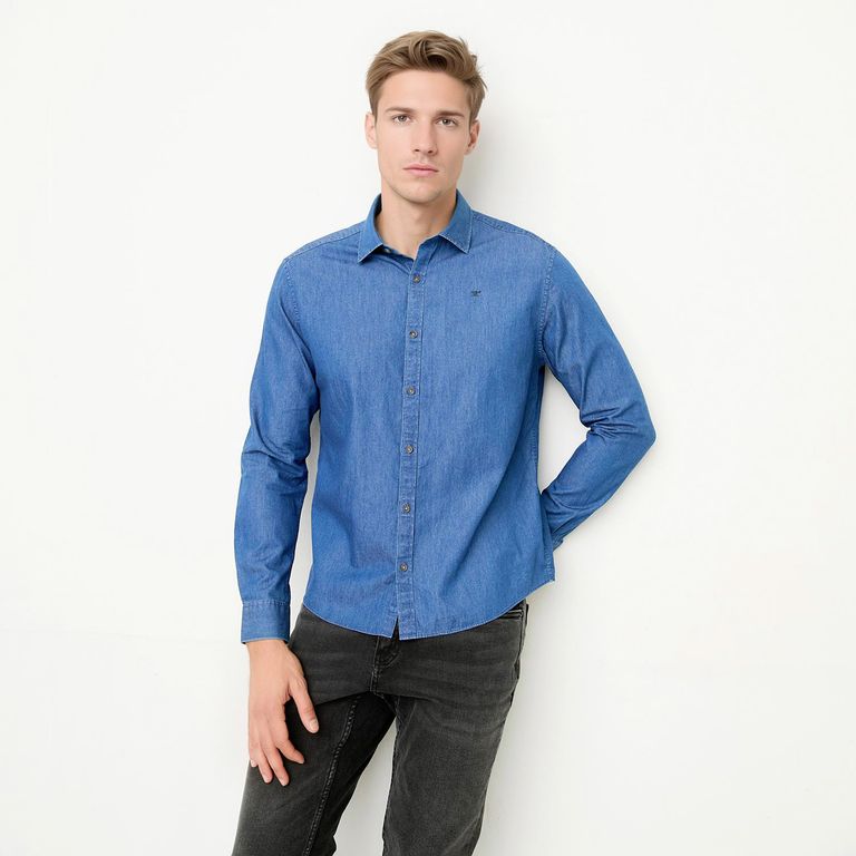 Camisa Manga Larga Denim Slim Fit Hombre