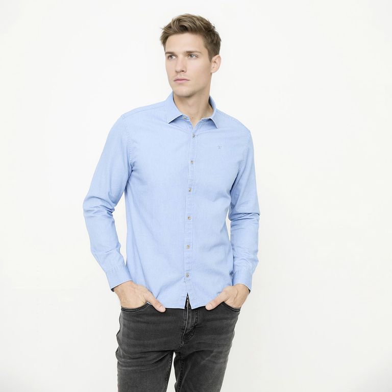 Camisa Manga Larga Denim Slim Fit Hombre