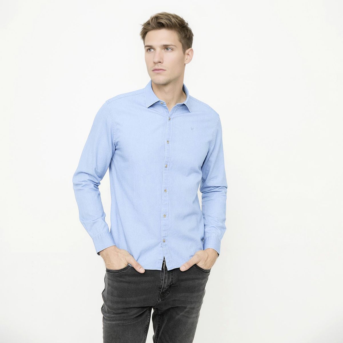 WOLF&HANK - Camisa Manga Larga Denim Slim Fit Hombre Wolf&Hank