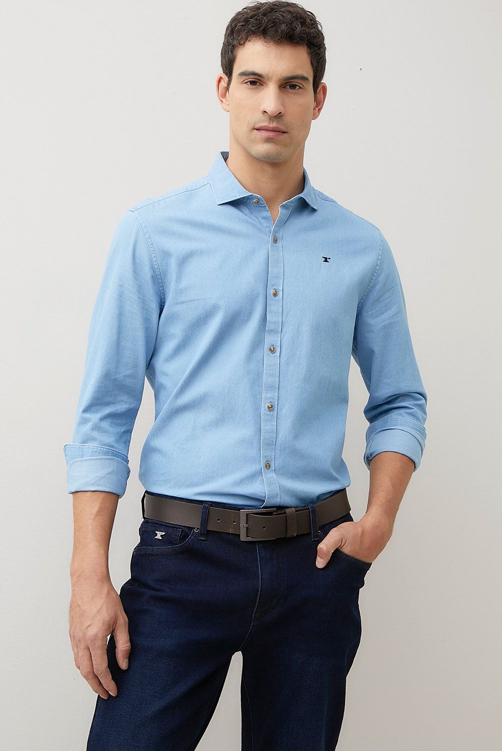 WOLF&HANK - Camisa Manga Larga Denim Slim Fit Hombre Wolf&Hank