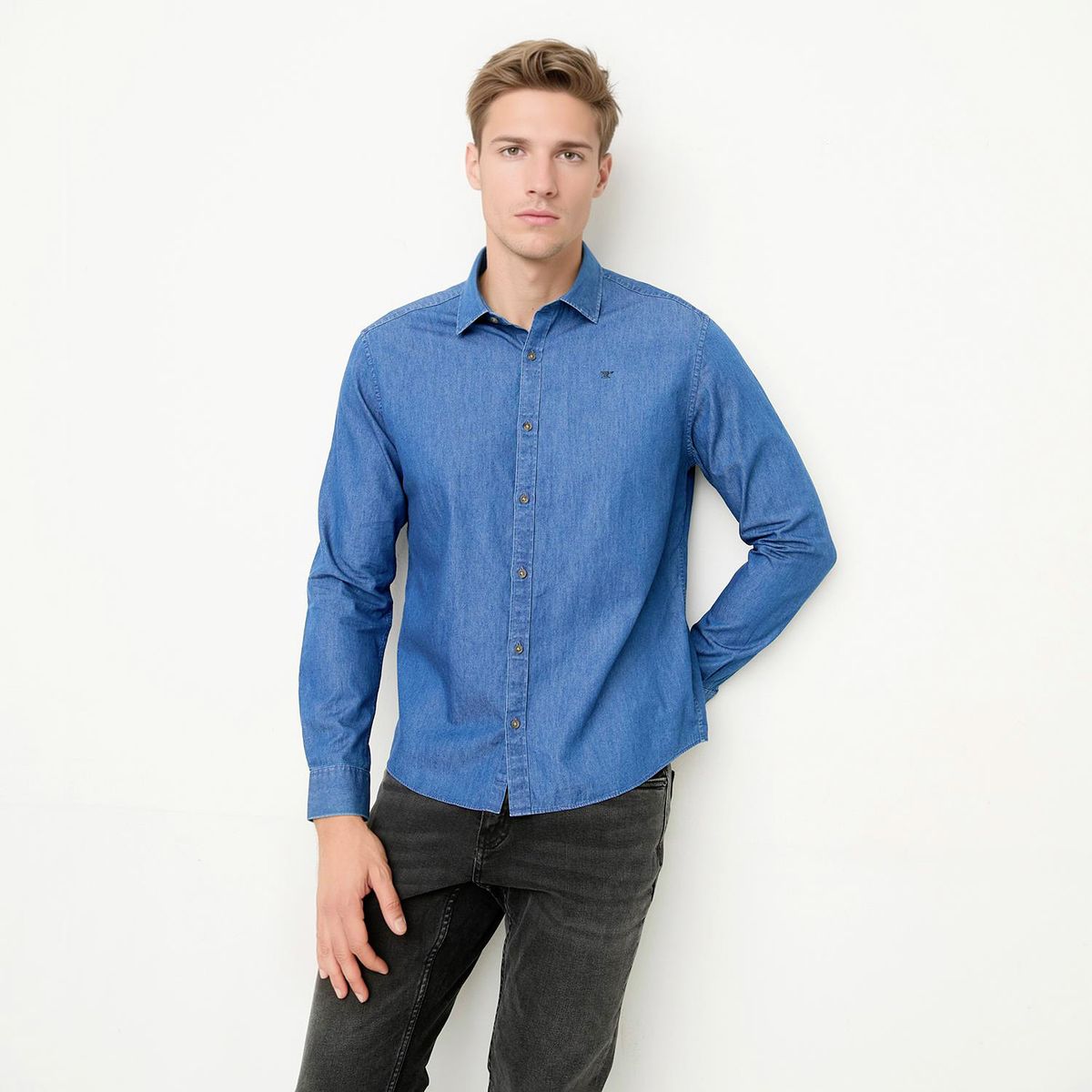 WOLF&HANK - Camisa Manga Larga Denim Slim Fit Hombre Wolf&Hank