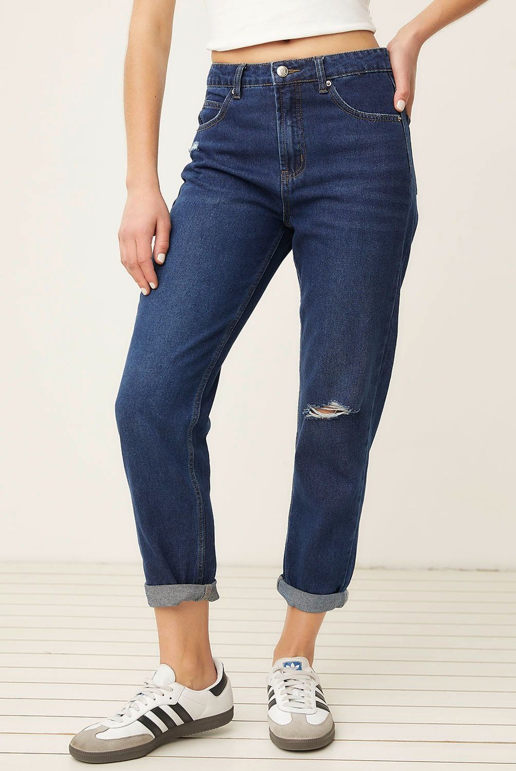 SYBILLA - Jeans Mom Fit Sybilla Tiro Alto Rotos Mujer Algodón