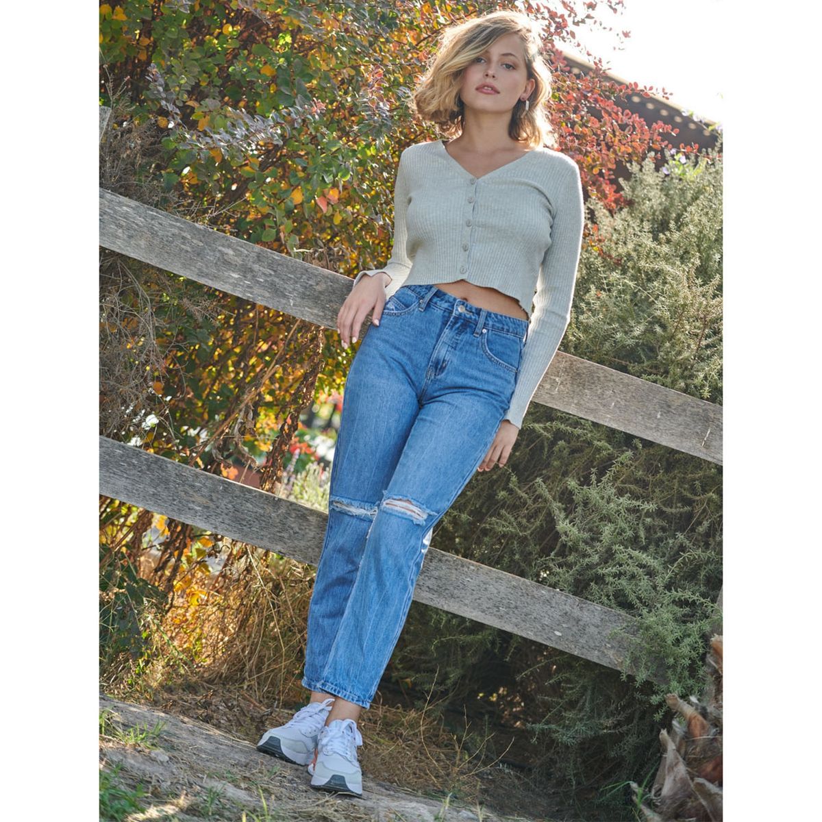 SYBILLA - Jeans Mom Fit Sybilla Tiro Alto Rotos Mujer Algodón