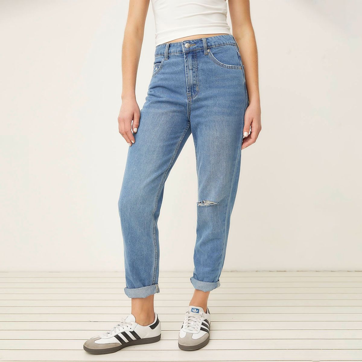SYBILLA - Jeans Mom Fit Sybilla Tiro Alto Rotos Mujer Algodón