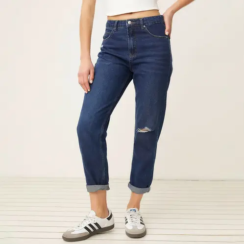 SYBILLA - Jeans Mom Fit Tiro Alto Rotos Mujer Algodón