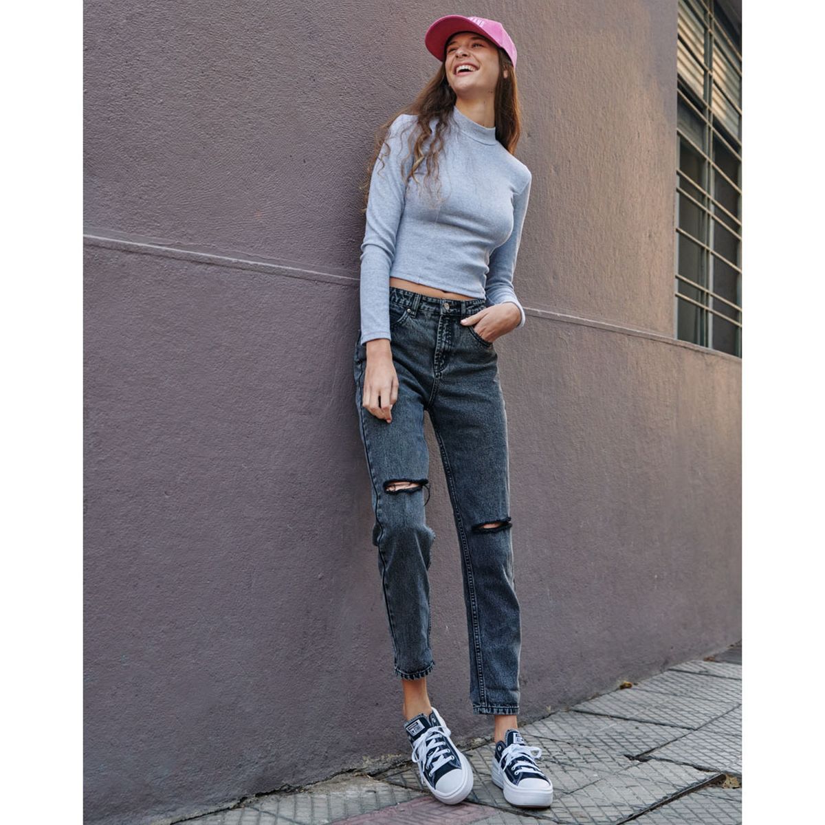 SYBILLA - Jeans Mom Fit Sybilla Tiro Alto Rotos Mujer Algodón