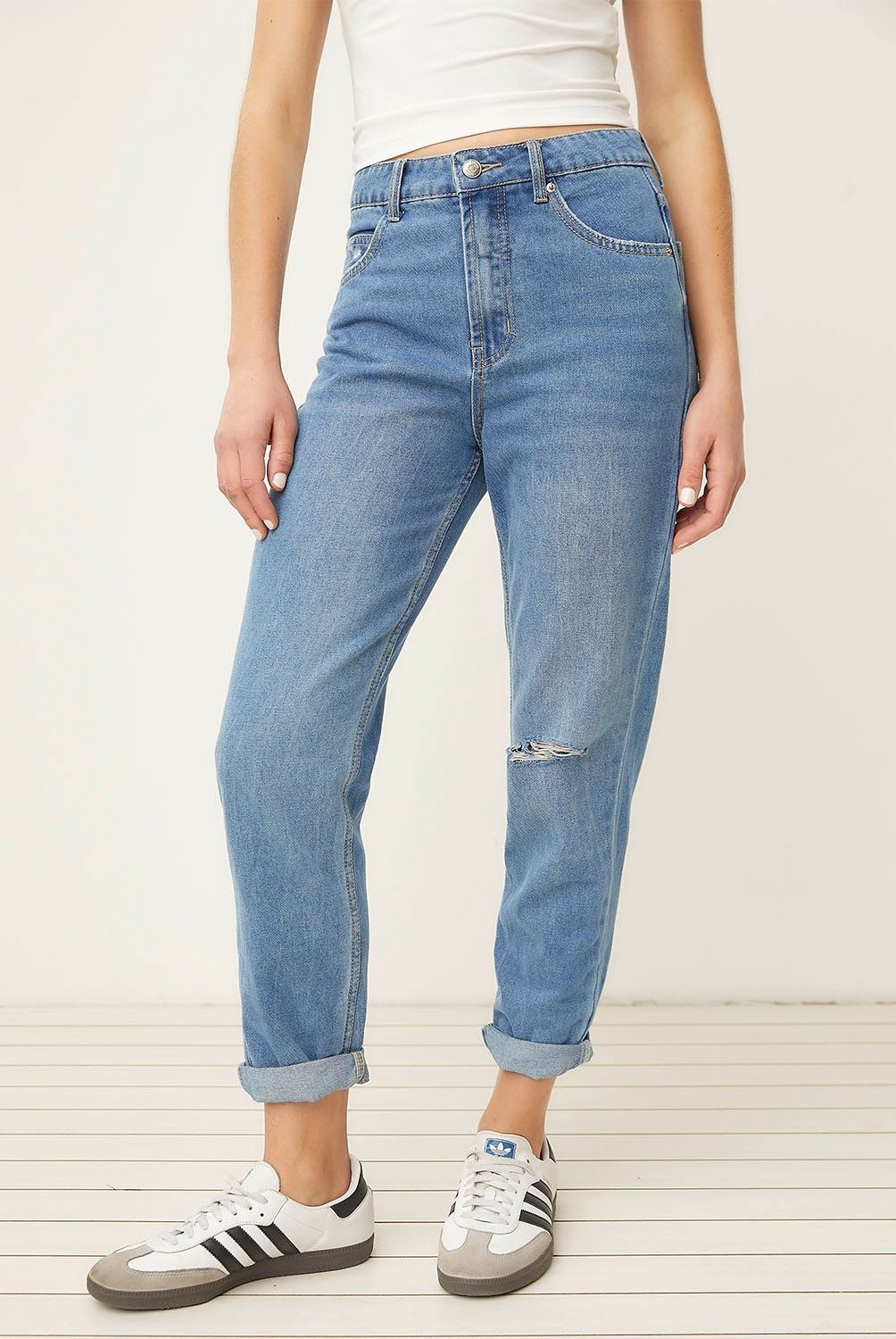 SYBILLA - Jeans Mom Fit Sybilla Tiro Alto Rotos Mujer Algodón