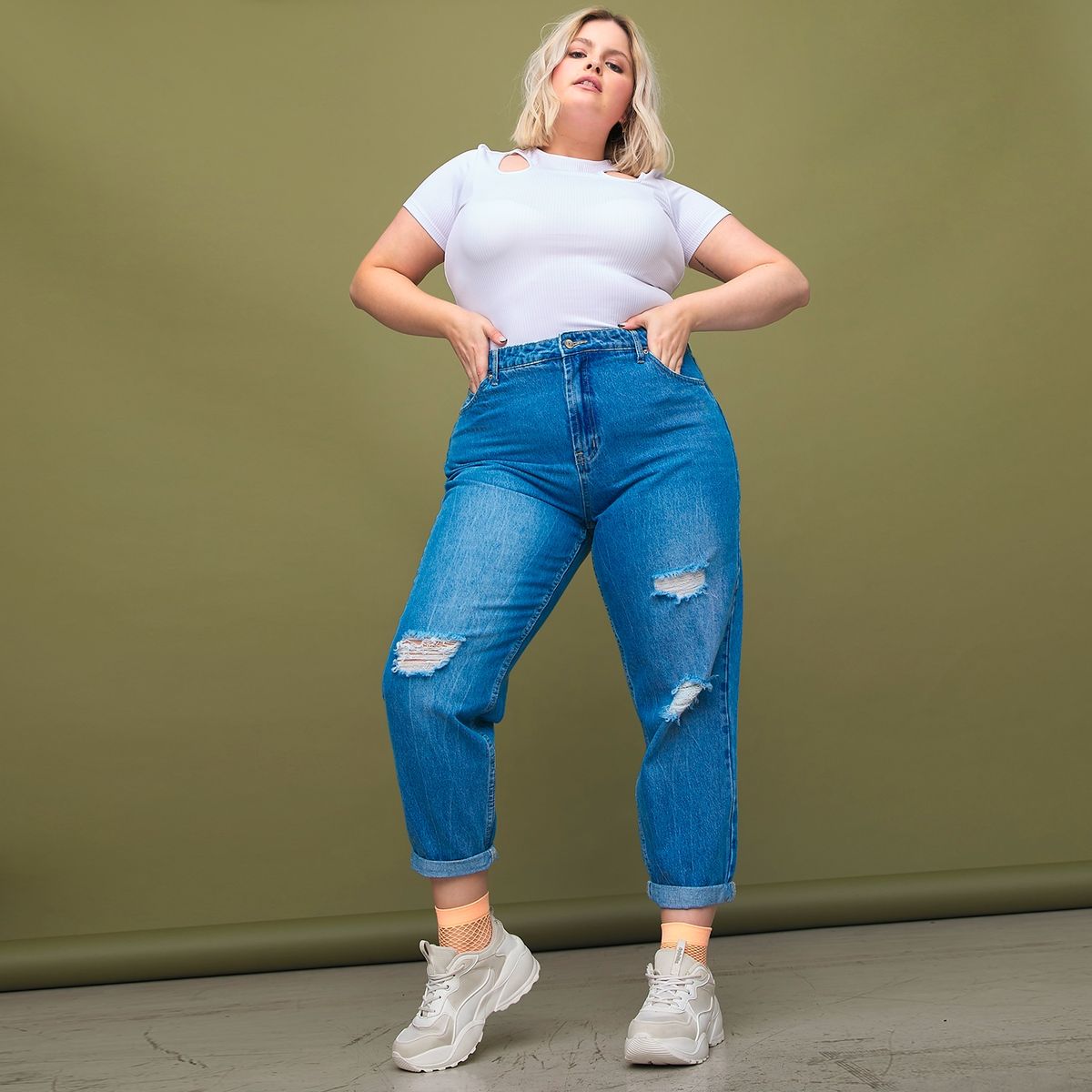 SYBILLA - Jeans Mom Kelly Plus Tiro Alto Mujer Sybilla