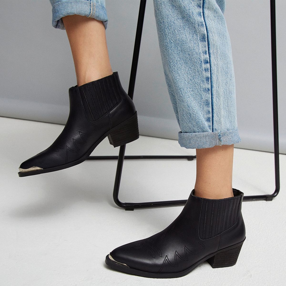 AMERICANINO - Bota Vaquera Mujer Cuero Negro Americanino