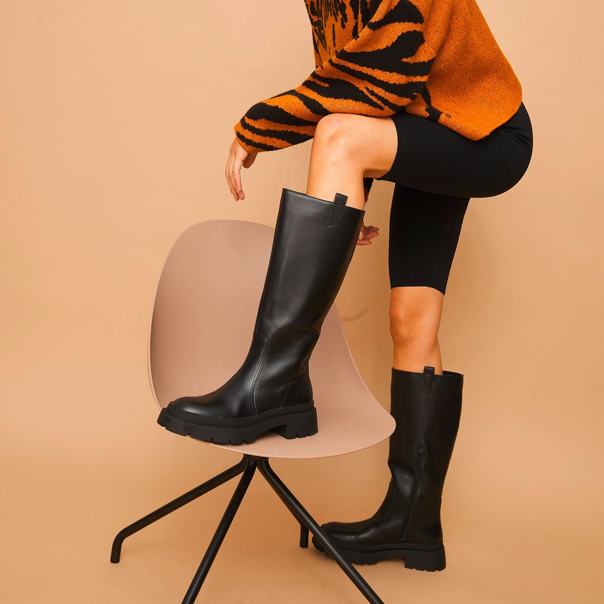 AMERICANINO - Bota Larga Mujer Cuero Negro Americanino