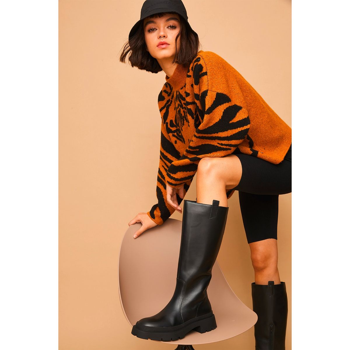 AMERICANINO - Bota Larga Mujer Cuero Negro Americanino