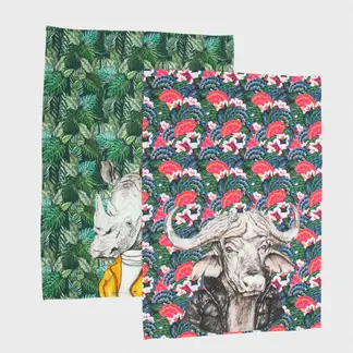BASEMENT HOME - Set de Paños de Cocina Algodón Estampados Animales
